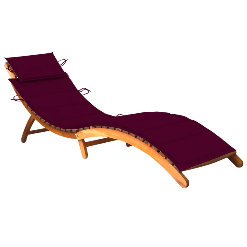 Patio Sun Lounger with Cushion Solid Acacia Wood