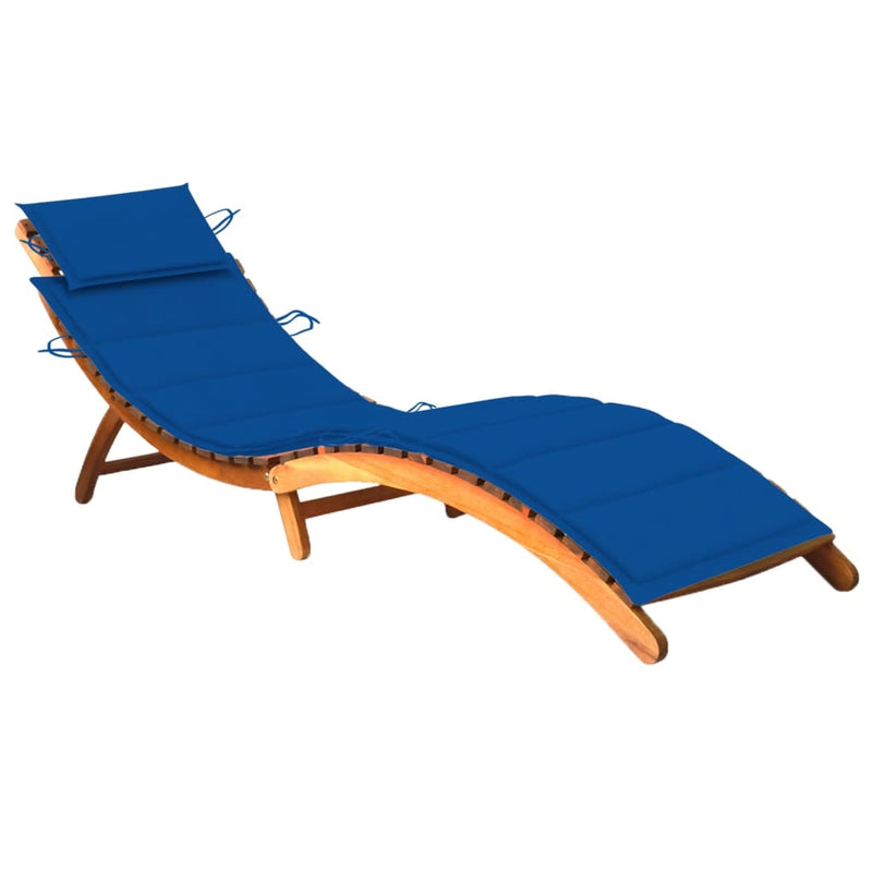 Patio Sun Lounger with Cushion Solid Acacia Wood