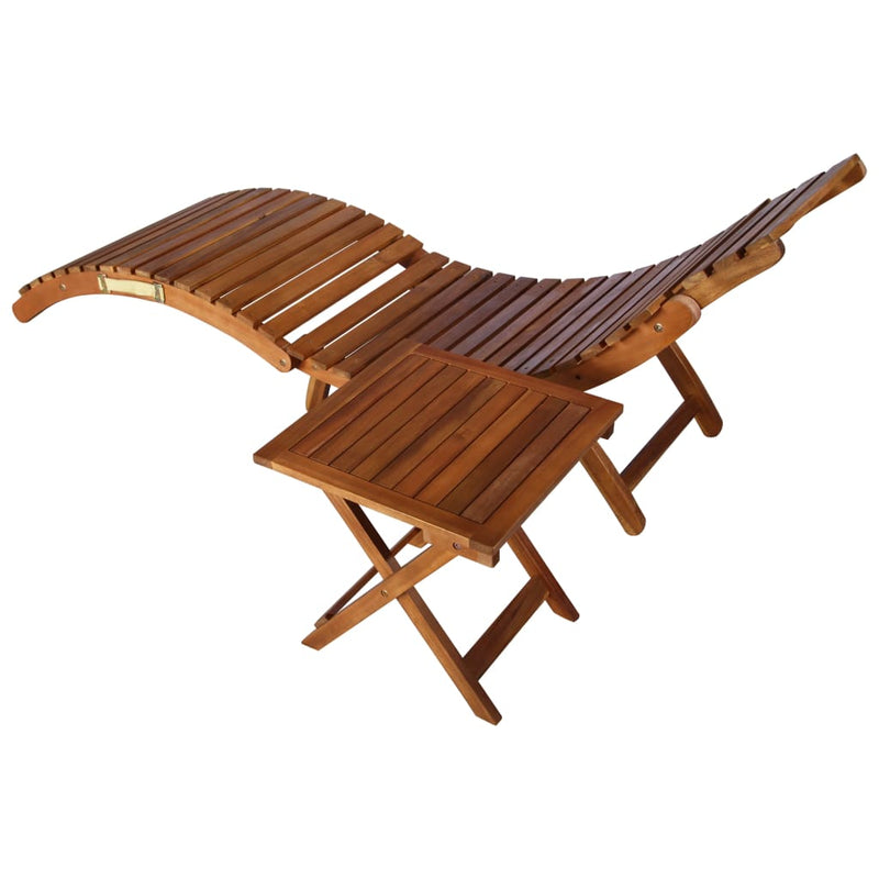 Patio Sun Lounger with Table and Cushion Solid Acacia Wood