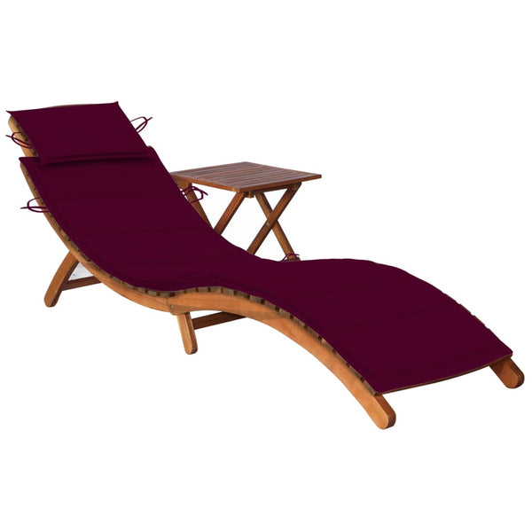 Patio Sun Lounger with Table and Cushion Solid Acacia Wood