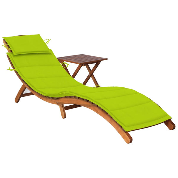 Patio Sun Lounger with Table and Cushion Solid Acacia Wood