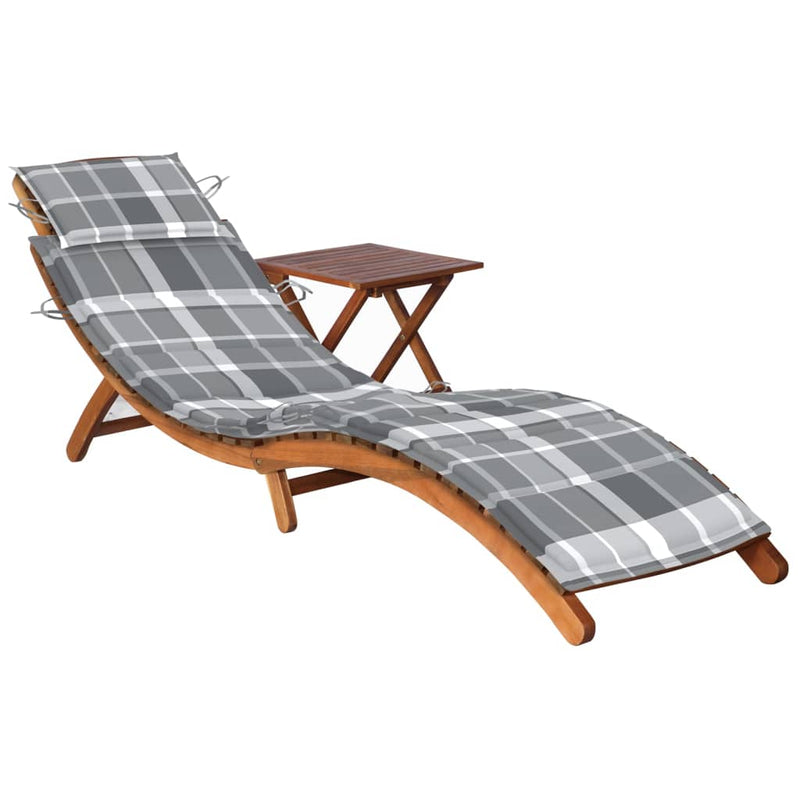 Patio Sun Lounger with Table and Cushion Solid Acacia Wood