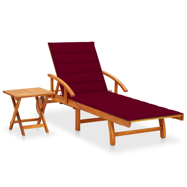 Patio Sun Lounger with Table and Cushion Solid Wood Acacia