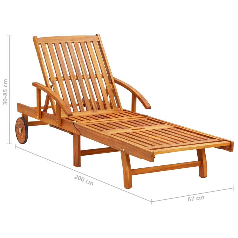 Patio Sun Lounger with Table and Cushion Solid Wood Acacia