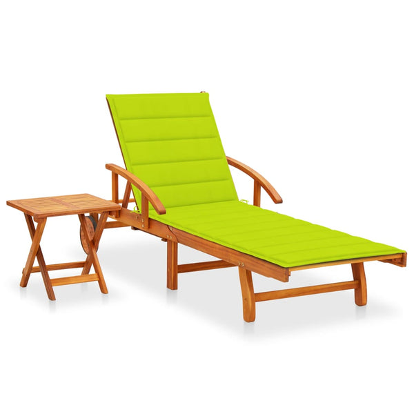 Patio Sun Lounger with Table and Cushion Solid Acacia Wood