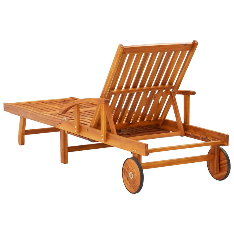 Patio Sun Lounger with Table and Cushion Solid Acacia Wood