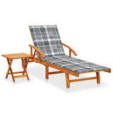 Patio Sun Lounger with Table and Cushion Solid Wood Acacia