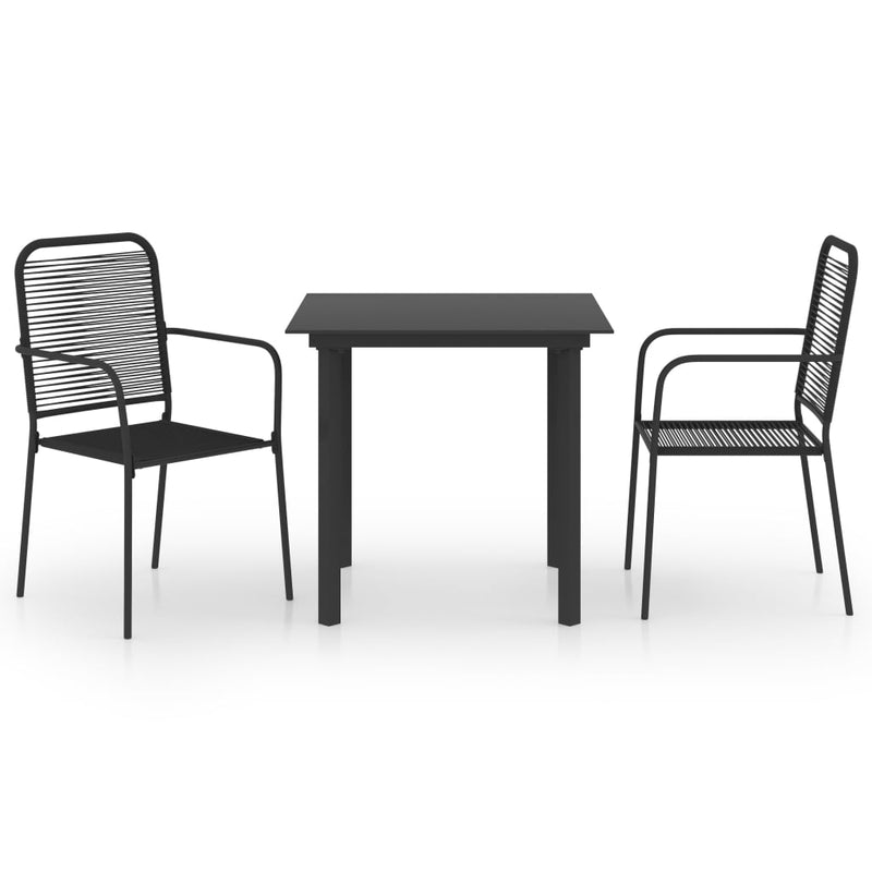 3 Piece Patio Dining Set Black Glass and Steel