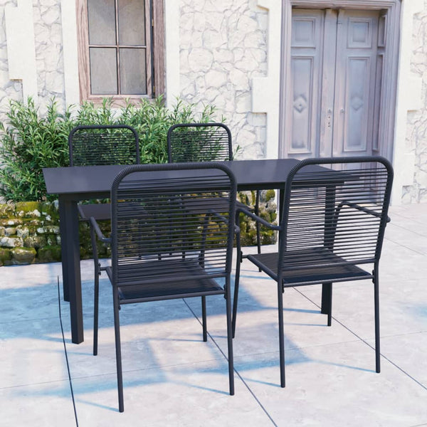 5 Piece Patio Dining Set Black Glass and Steel