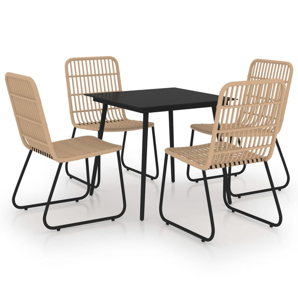 5 Piece Patio Dining Set Poly Rattan and Glass