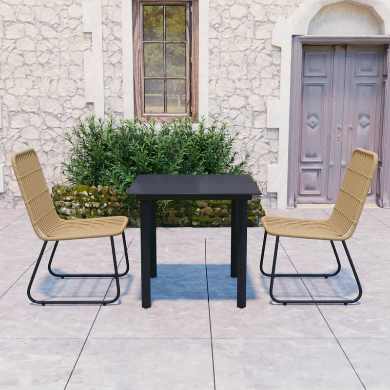 3 Piece Patio Dining Set Poly Rattan and Glass