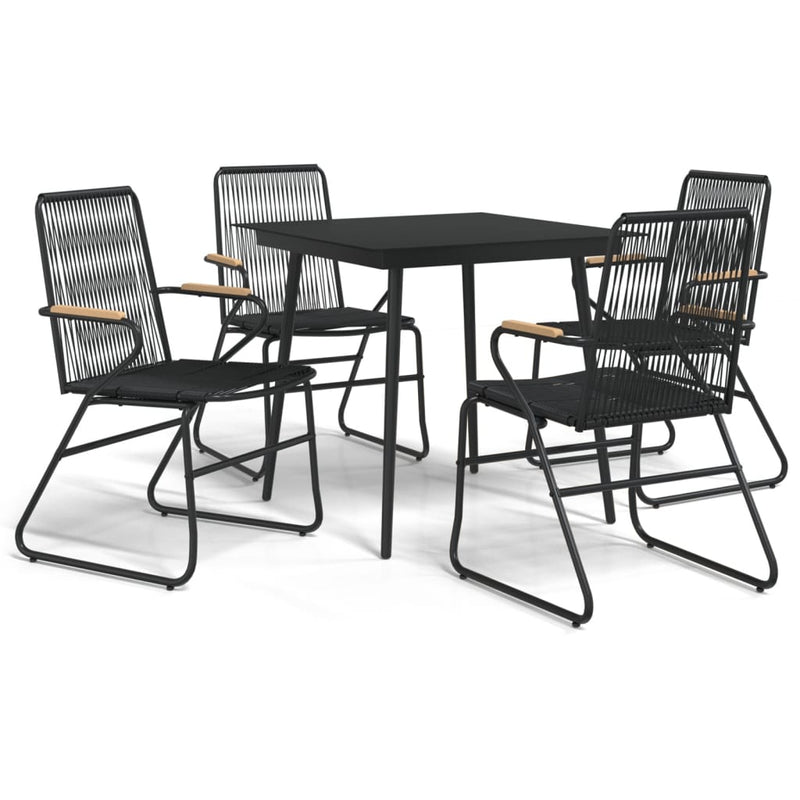 5 Piece Patio Dining Set Black PVC Rattan