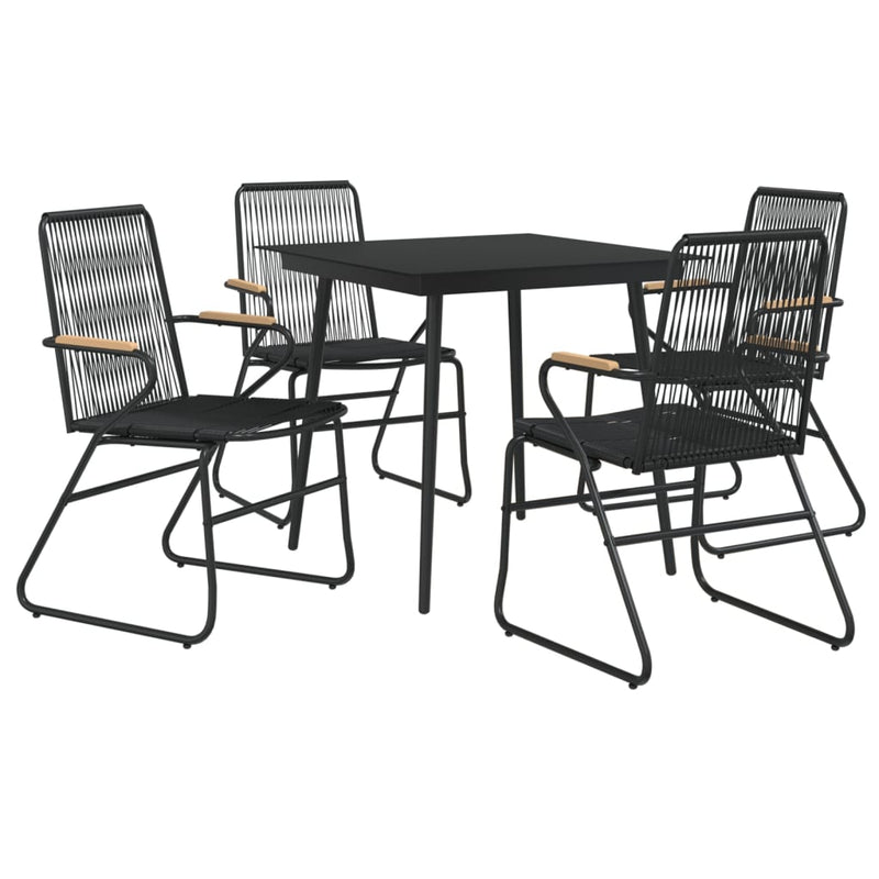 5 Piece Patio Dining Set Black PVC Rattan