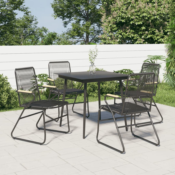 5 Piece Patio Dining Set Black PVC Rattan