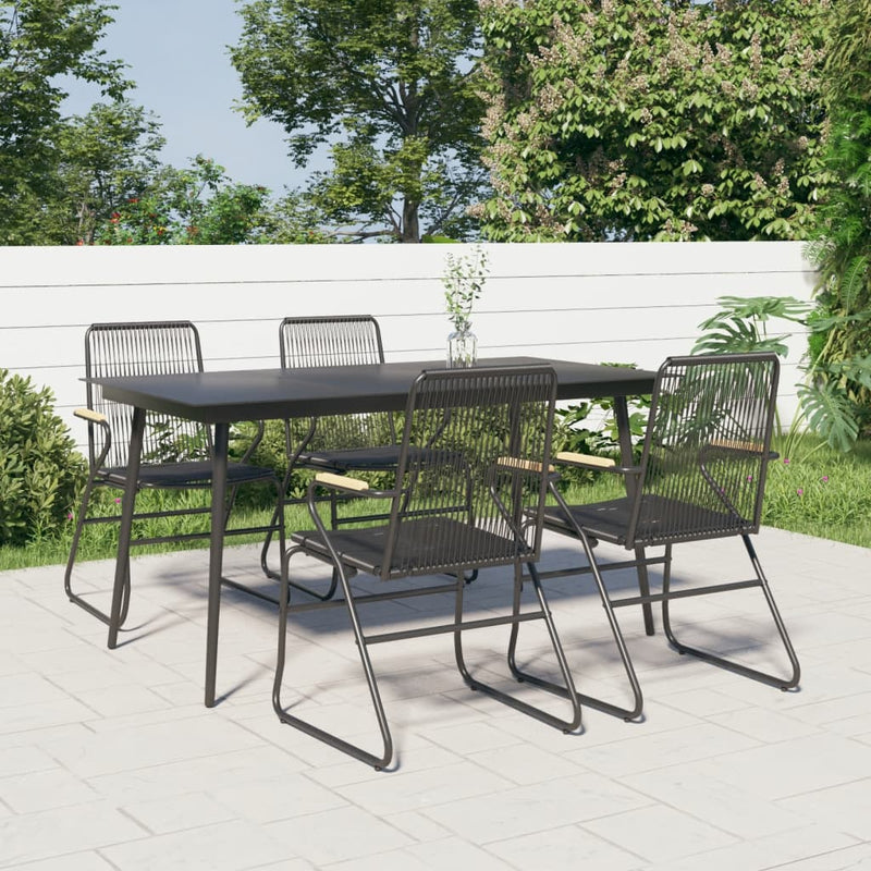 5 Piece Patio Dining Set Black PVC Rattan