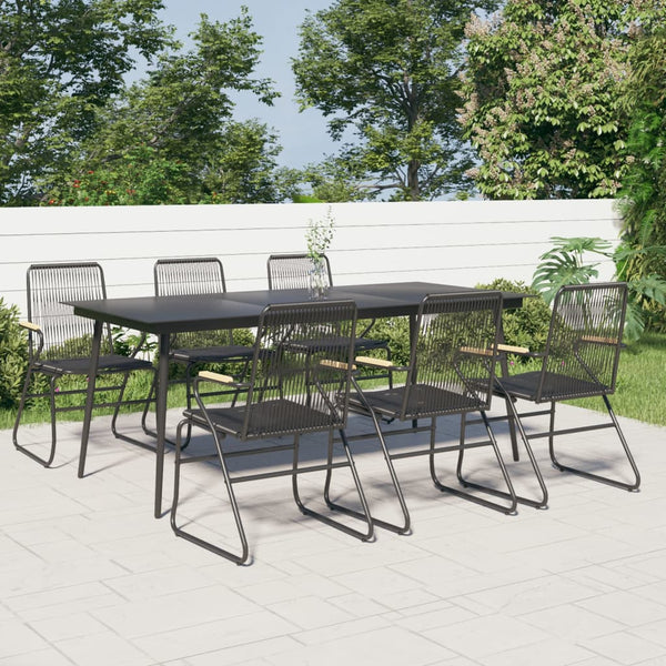 7 Piece Patio Dining Set Black PVC Rattan