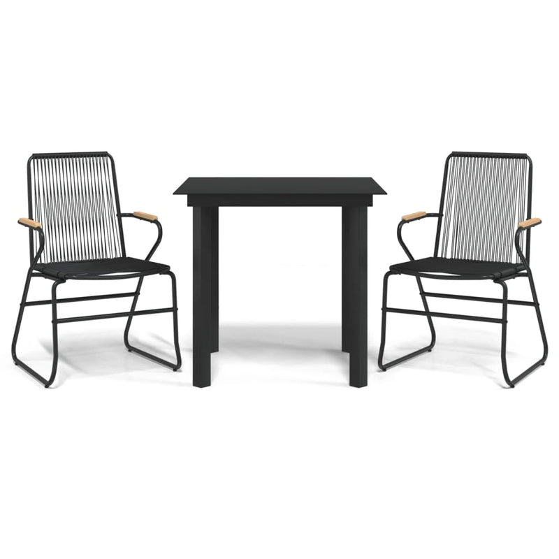 3 Piece Patio Dining Set Black PVC Rattan