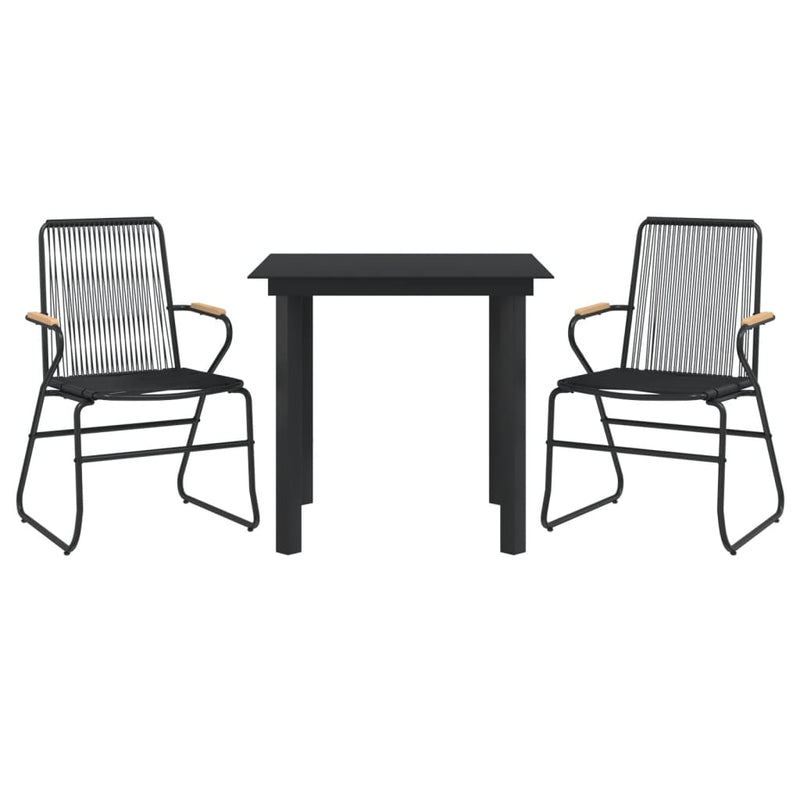 3 Piece Patio Dining Set Black PVC Rattan