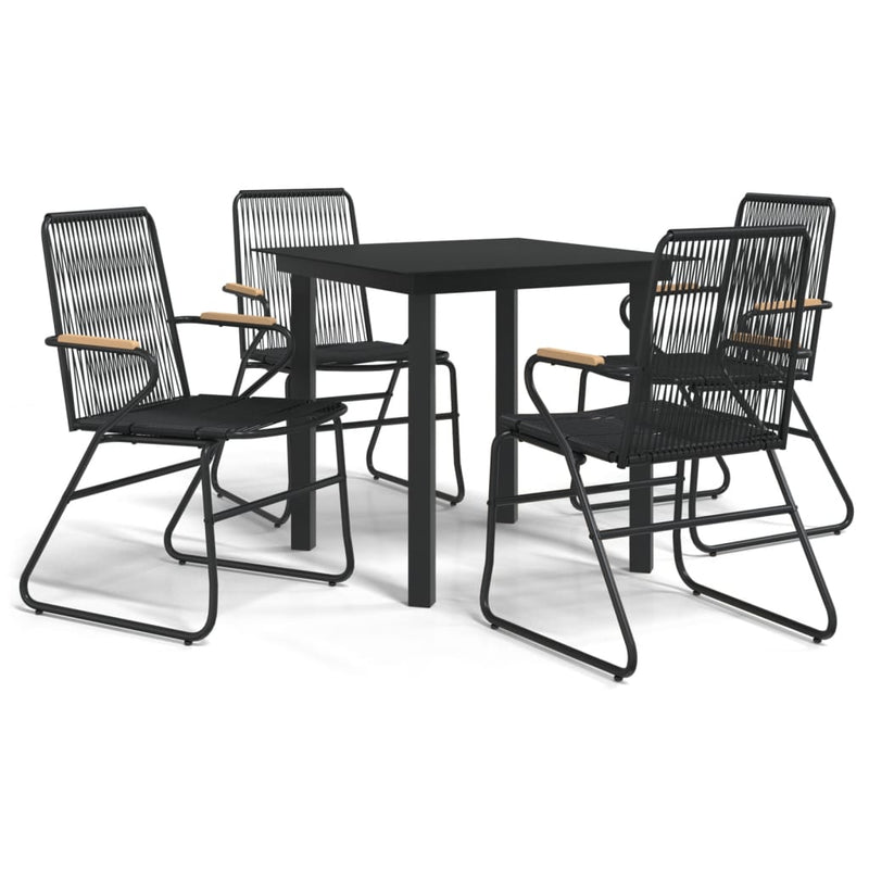 5 Piece Patio Dining Set Black PVC Rattan