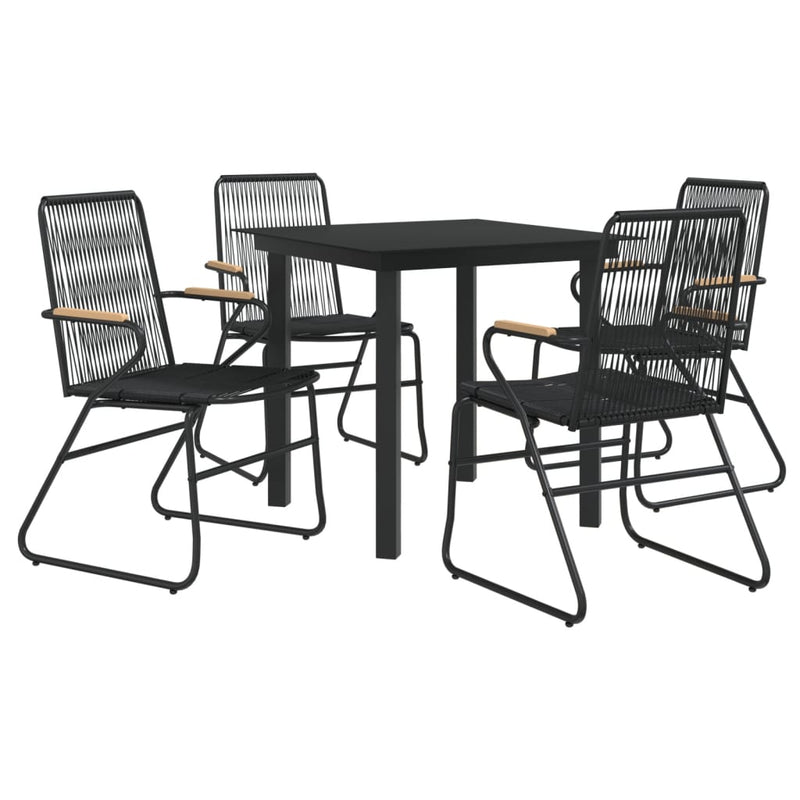 5 Piece Patio Dining Set Black PVC Rattan