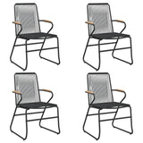 5 Piece Patio Dining Set Black PVC Rattan