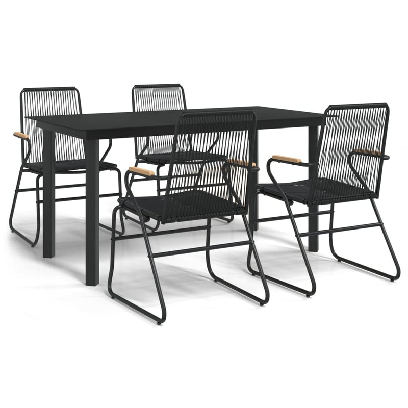 5 Piece Patio Dining Set Black PVC Rattan