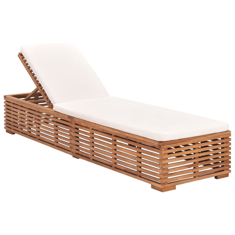 Sun Lounger with Cream Cushion Solid Teak Wood