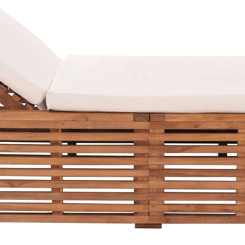 Sun Lounger with Cream Cushion Solid Teak Wood