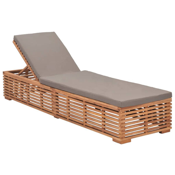 Sun Lounger with Dark Gray Cushion Solid Teak Wood