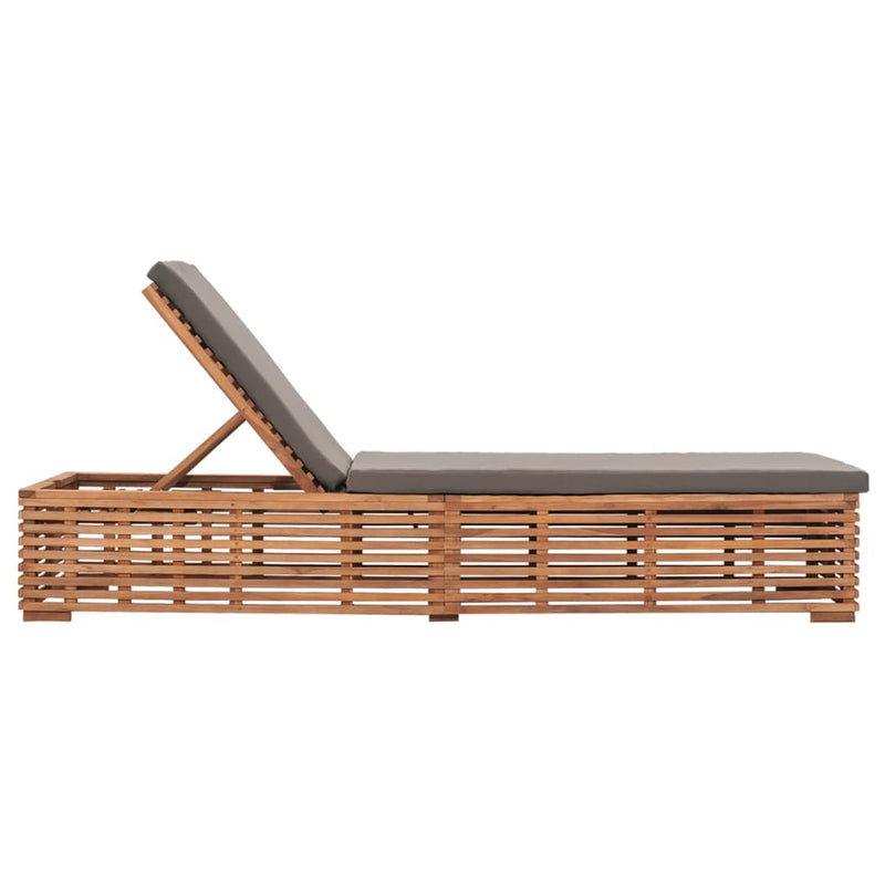 Sun Lounger with Dark Gray Cushion Solid Teak Wood