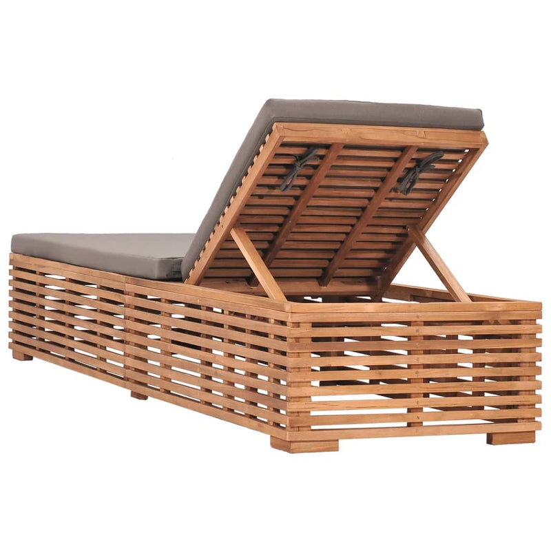 Sun Lounger with Dark Gray Cushion Solid Teak Wood