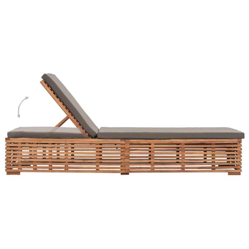 Sun Lounger with Dark Gray Cushion Solid Teak Wood