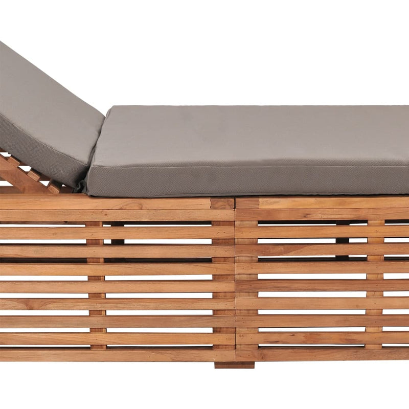 Sun Lounger with Dark Gray Cushion Solid Teak Wood