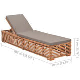 Sun Lounger with Dark Gray Cushion Solid Teak Wood