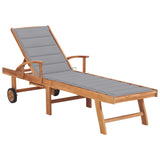 Sun Lounger with Gray Cushion Solid Teak Wood