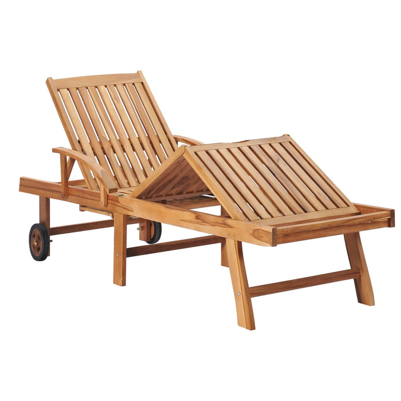 Sun Lounger with Gray Cushion Solid Teak Wood