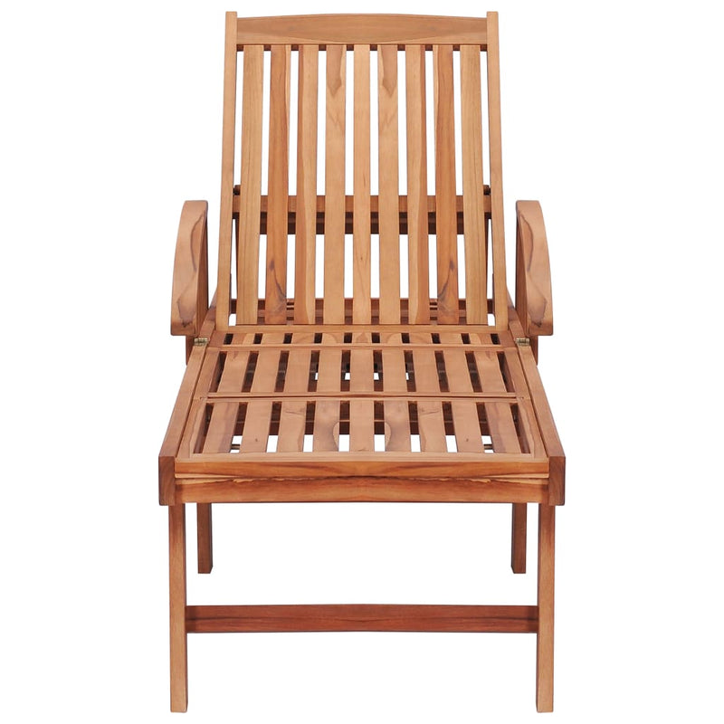 Sun Lounger with Gray Cushion Solid Teak Wood