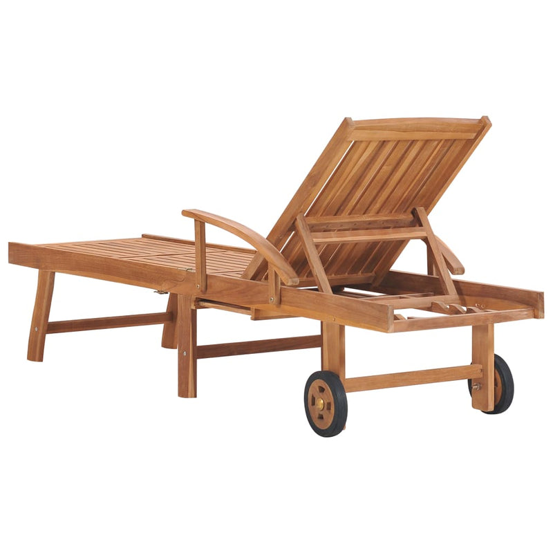 Sun Lounger with Gray Cushion Solid Teak Wood