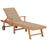 Sun Lounger with Beige Cushion Solid Teak Wood