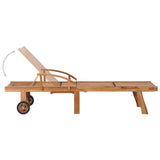 Sun Lounger with Beige Cushion Solid Teak Wood