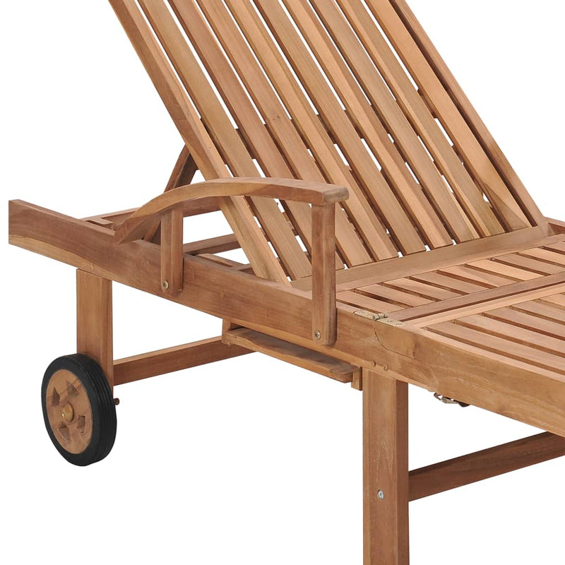 Sun Lounger with Beige Cushion Solid Teak Wood