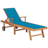 Sun Lounger with Blue Cushion Solid Teak Wood