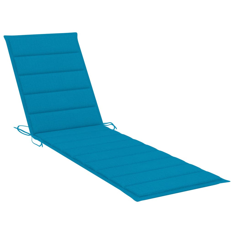 Sun Lounger with Blue Cushion Solid Teak Wood