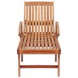 Sun Lounger with Green Cushion Solid Teak Wood