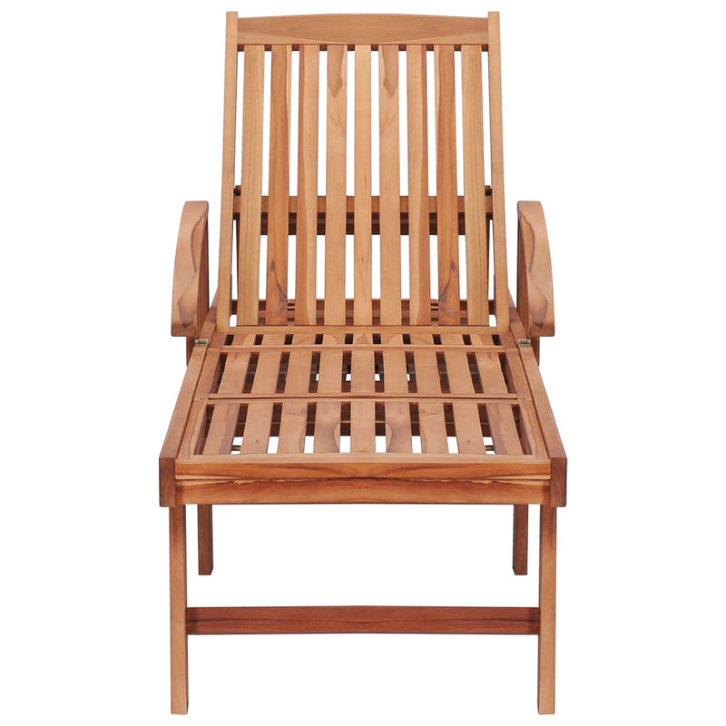 Sun Lounger with Green Cushion Solid Teak Wood