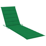 Sun Lounger with Green Cushion Solid Teak Wood