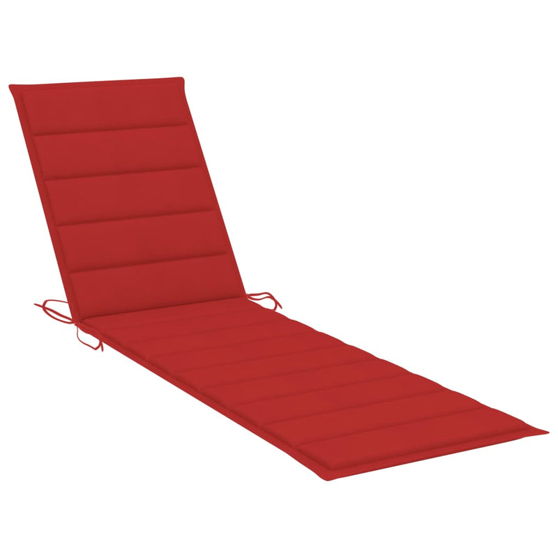 Sun Lounger with Red Cushion Solid Teak Wood