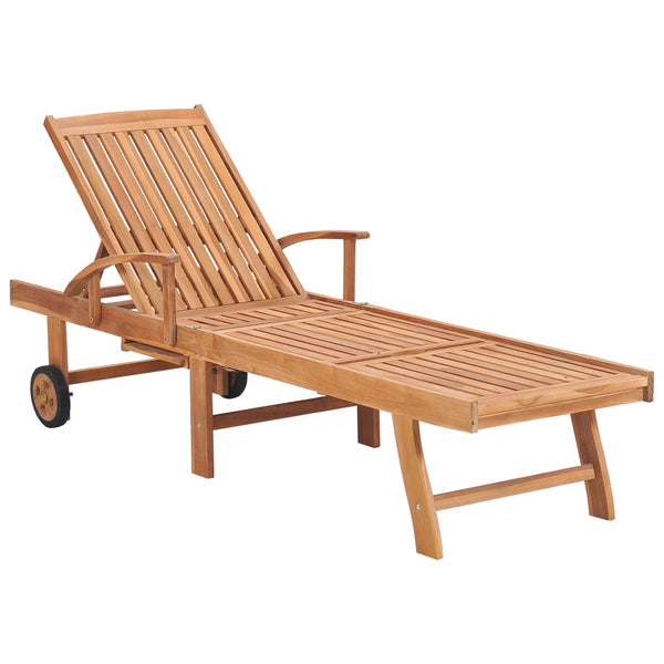 Sun Lounger with Taupe Cushion Solid Teak Wood