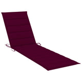 Sun Lounger with Wine Red Cushion Solid Teak Wood