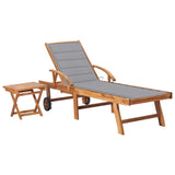 Sun Lounger with  Table and Cushion Solid Teak Wood